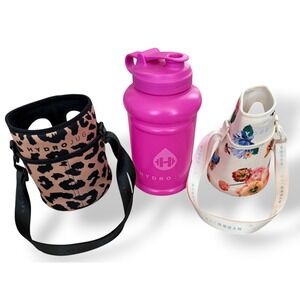 HydroJug Water Bottle Bundle Pink with 2 Sleeves Floral & Leopard Print